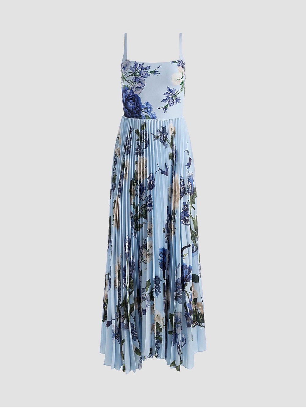 Floral Light Blue Pleated Maxi Dress - Women - Picture 8 of 9